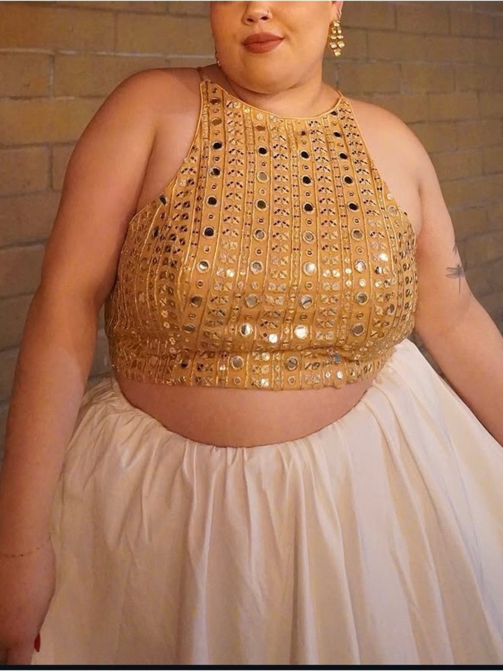 SANI Gold Embellished Halter Crop Top - Women's